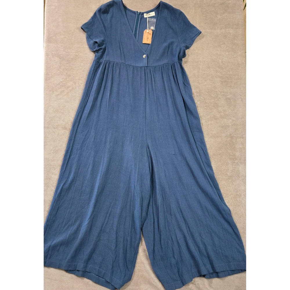 Natural Life Jumpsuit Womens Medium Blue Boho Linen Wide Leg Romper